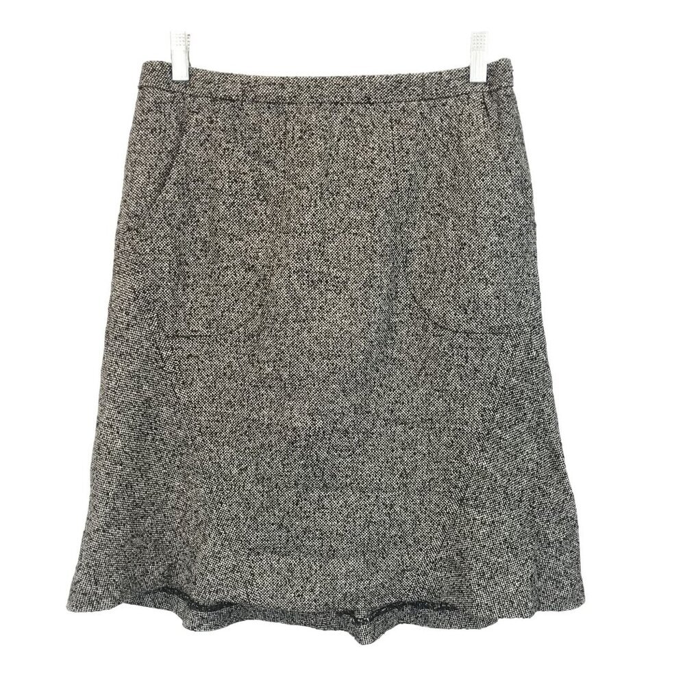 Magaschoni Silk Wool Tweed A-Line Knee Length Skirt Size 2 Black White Italy